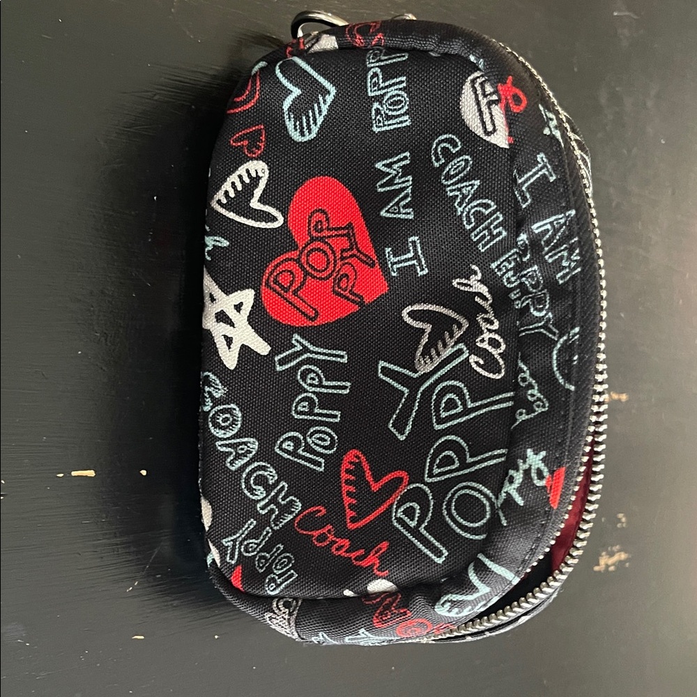 Coach Black Poppy Heart Print Coin Pouch